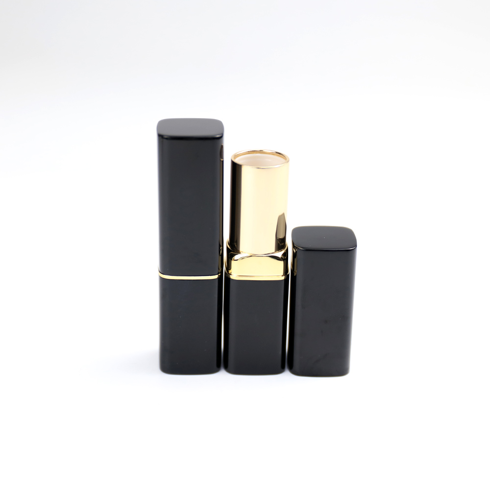Proveedor de envases de tubos de lápices labiales al por mayor de aluminio dorado negro cuadrado de 3,8 g