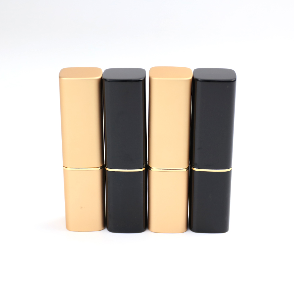 Proveedor de envases de tubos de lápices labiales al por mayor de aluminio dorado negro cuadrado de 3,8 g