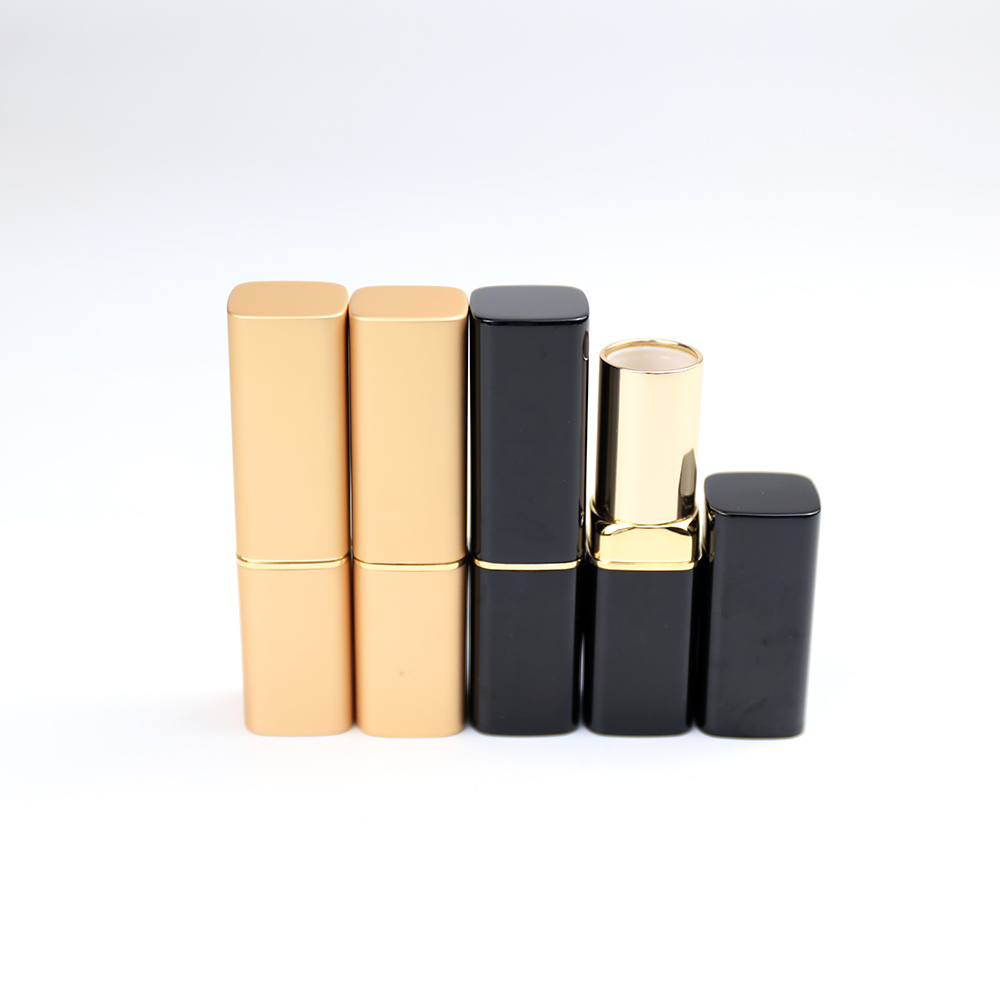 Proveedor de envases de tubos de lápices labiales al por mayor de aluminio dorado negro cuadrado de 3,8 g