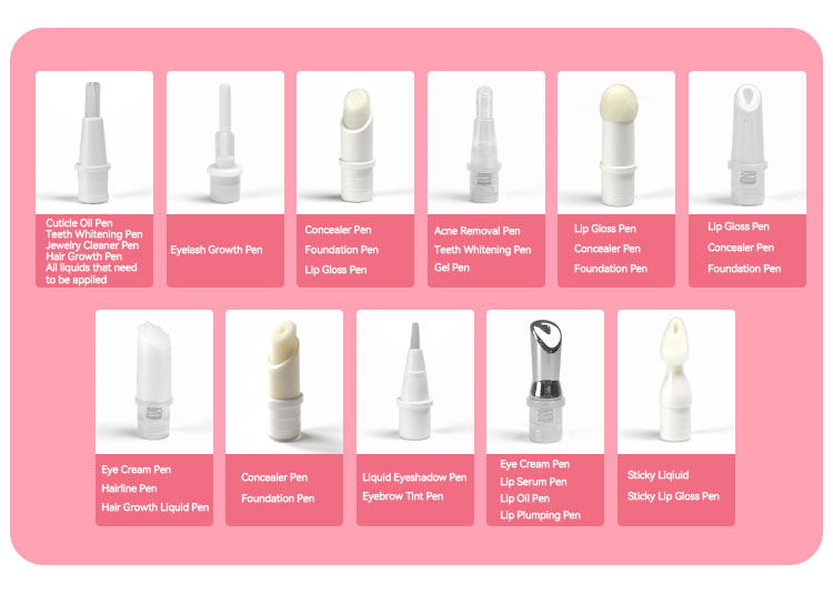 bolígrafo cosmético vacío con diferentes puntas de bolígrafo