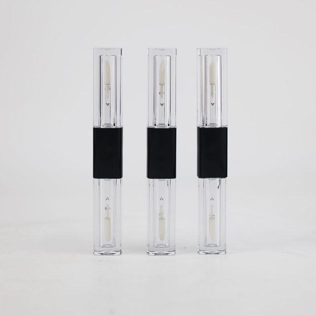 Contenedor de tubos de brillo de labios transparente vacío de lados dobles