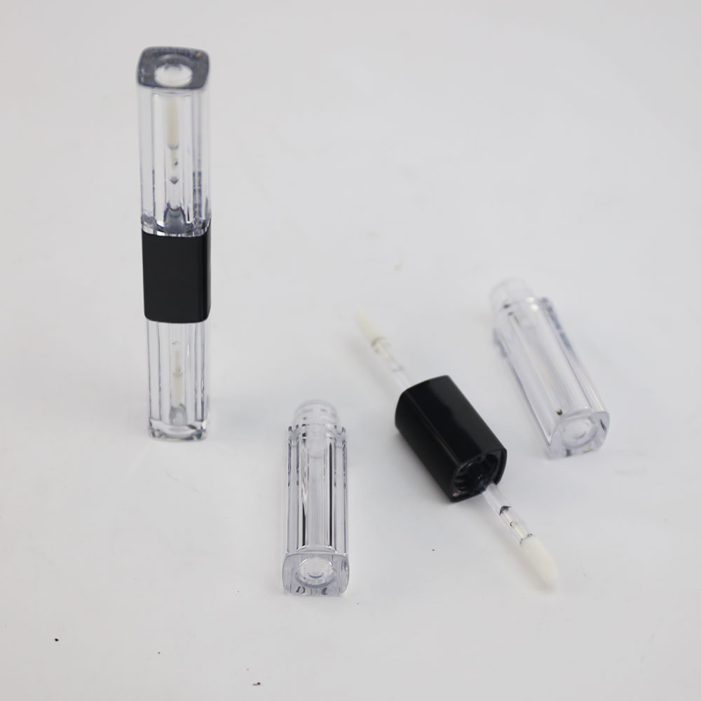 Contenedor de tubos de brillo de labios transparente vacío de lados dobles